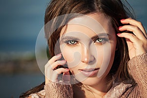 Beautiful Female Face Closeup. Woman with Natural Makeup