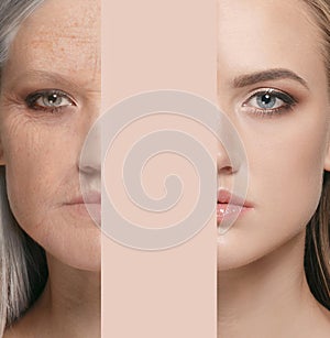 Beautiful female face, concept of skincare and lifting