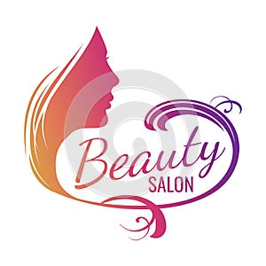 Beautiful female face portrait - beauty salon emblem