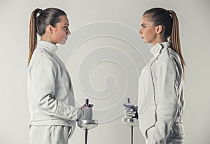 Beautiful female fencers