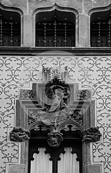 Beautiful female figure standing on the decorated window photo