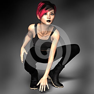 Beautiful female Goth urban fantasy paranormal fighter