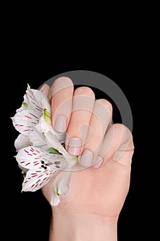 Beautiful female hand with beige nail design