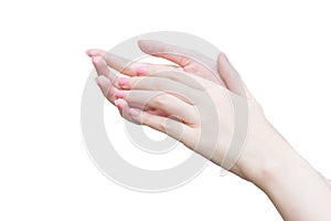 Beautiful female hand, female hand applying lotion or hand cream to hand care in spa and manicure concept