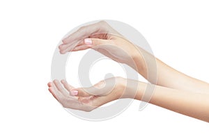 Beautiful female hand on a white background gesture