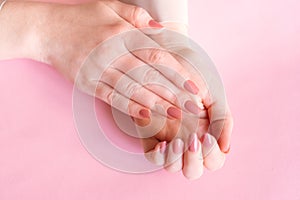 Beautiful female hands. Application Cream, Lotion. Spa and manicure concept