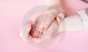 Beautiful female hands. Application Cream, Lotion. Spa and manicure concept