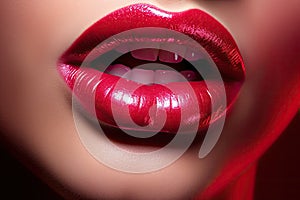 Beautiful female lips with red lipstick. Close-up shot. Generative AI