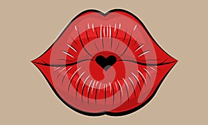 Beautiful female lips sending kiss with heart shape