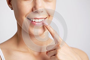 Beautiful female smile after teeth whitening procedure.