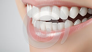 Beautiful female smile after teeth whitening procedure. Dental care. Dentistry concept.