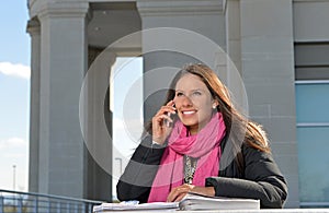 Beautiful female student outside of building