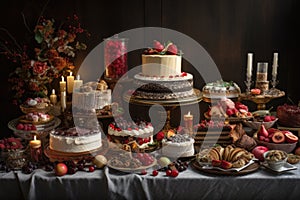 beautiful and festive holiday dessert table, with a variety of sweet treats to choose from