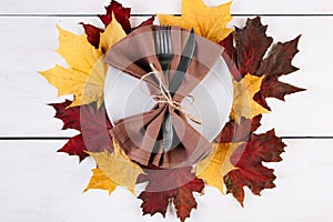 Beautiful festive table setting for Thanksgiving. Autumn concept.