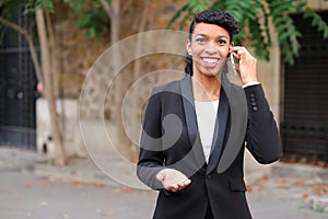 Beautiful fiancee talking on smartphone with close up of face.