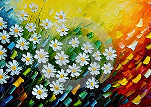 Beautiful field flowers colorful oil knife painting