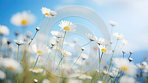 Beautiful field, meadow flowers chamomile blue wild peas