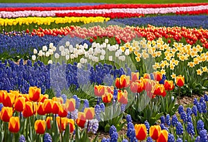 Beautiful Field of Spring Flowers with Narcissus: Blooming Tranquility