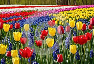 Beautiful Field of Spring Flowers with Narcissus: Blooming Tranquility