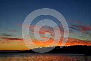 Beautiful fiery sunset. Lake Keret, Northern Karelia, Russia