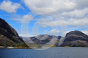 Beautiful fiord with mountains in the Bernardo O`Higgins National Park, Chile photo