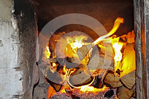 Beautiful fire background in the fireplace. wood burning in the fireplace