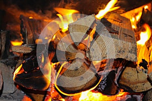 Beautiful fire background in the fireplace. wood burning in the fireplace