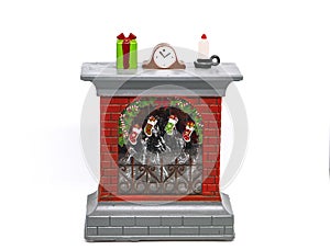 A beautiful fireplace with various ornaments isolated on a white background
