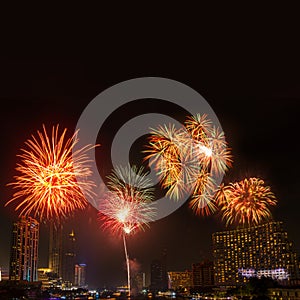 colorful firework display for celebration happy new year and merry christmas with Twilight night and firework lighting in