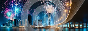 Beautiful fireworks above Dubai Business bay, UAE