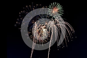 Beautiful fireworks display lights up the night time sky