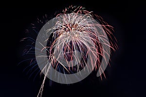 Beautiful fireworks display lights up the night time sky