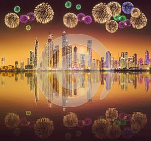 Beautiful fireworks in Dubai marina. UAE