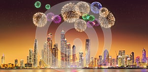 Beautiful fireworks in Dubai marina. UAE