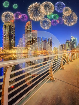 Beautiful fireworks in Dubai marina. UAE