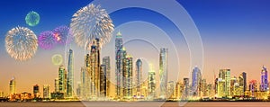 Beautiful fireworks in Dubai marina. UAE