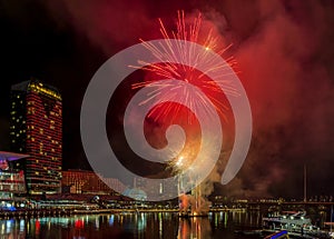 Beautiful fireworks on the famous Darling Harbor, Sydney, Australia