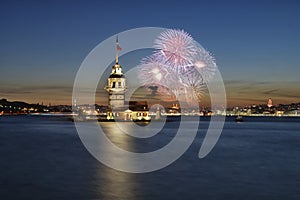 Beautiful fireworks near Maiden Tower