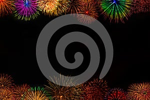Beautiful fireworks postcard black background