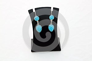 Beautiful firozi turquoise gemstone silver ear rings