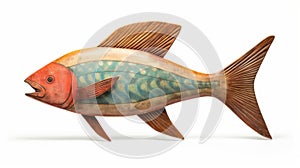 Beautiful Fish Sculpture With Blue Background And Red Pattern