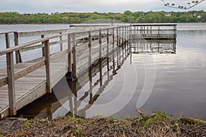 Beautiful fishing dock and calm waters on Starring Lake in Minnesota