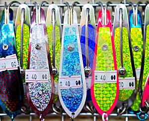 Abstract fishing lures colourful and shining photo