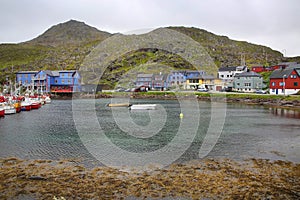 Beautiful fishing village of Kamoyvaer which lies along the Kamoyfjorden on the east side of the island of Mageroya, Norway.