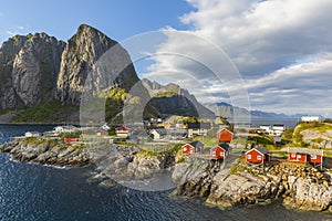 Beautiful fishing village of Reine in the sunset light, Lofoten islands