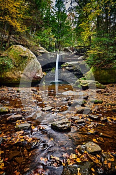 Beautiful Flat Lick Falls with Fall colors near Gray Hawk, Kentucky