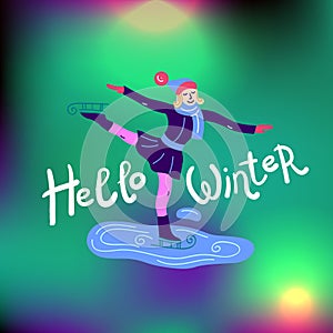 Beautiful flat vector illustration winter sport activites.