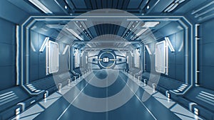 Beautiful Flight Out from the Abstract Futuristic Spaceship Tunnel Through Opening Metal Gates to White Light with Alpha