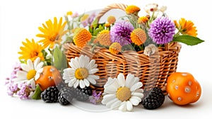Fresh Floral Arrangement with Blackberries and Isolated White Background photo