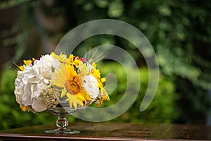 Beautiful floral arrangement or decoration for wedding or event. Sunflower Wedding Table centepiece/ summer colors.